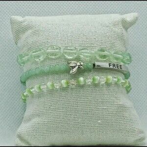 Green Beaded Stretch Bracelets Set of Three